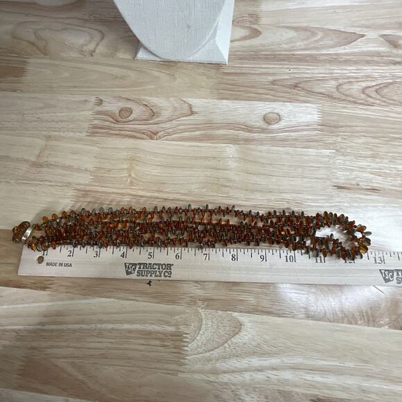 Vintage West Germany Double Strand Necklace Amber tone & Gray Glass Beads 24 In - Picture 7 of 9